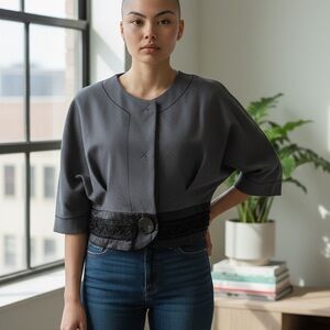 Marc Jacobs Gray and Black Jacket Top Blouse with embellishment size 10 (M)